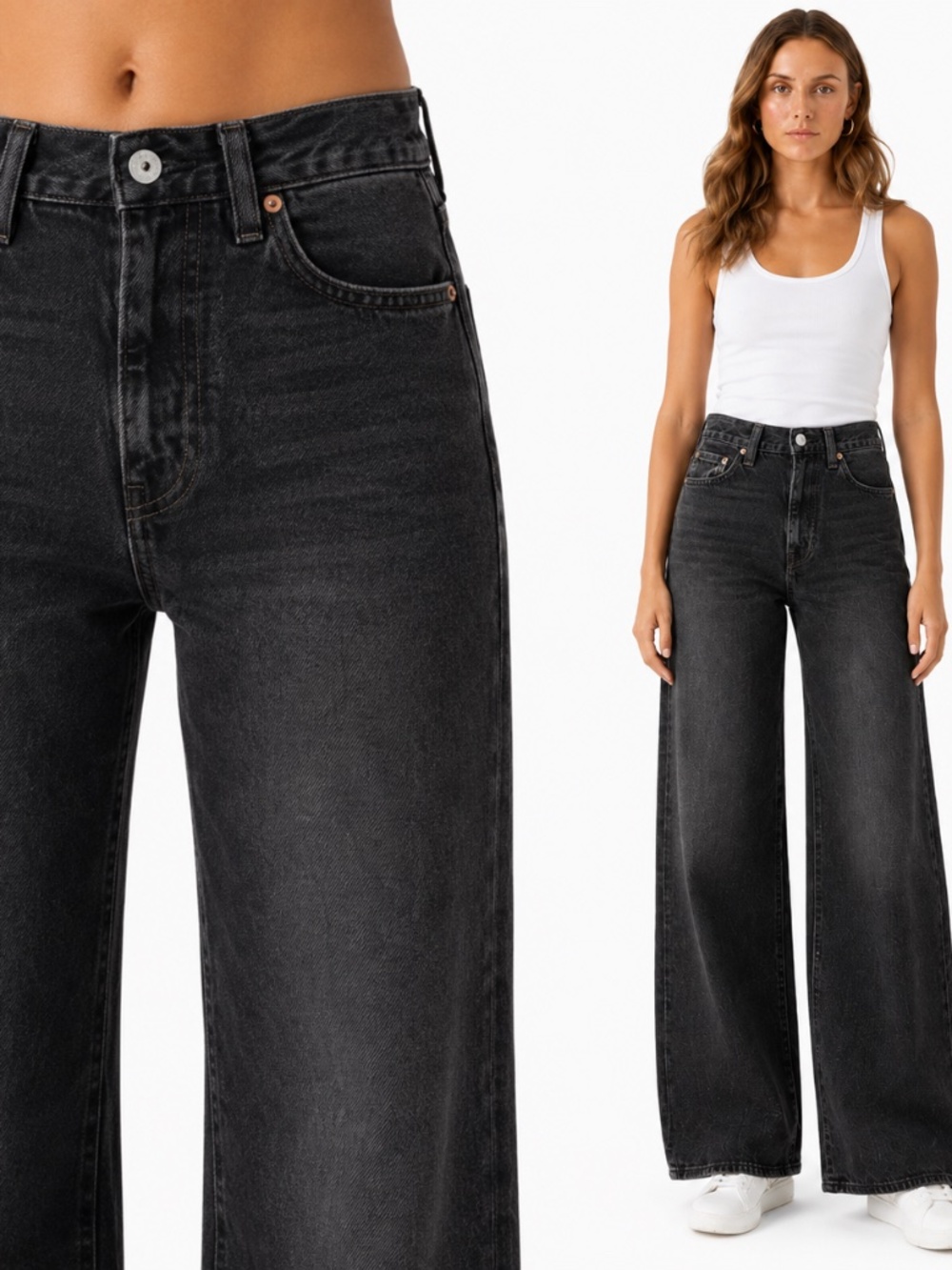 Levi's Ribcage Wide Leg High Rise Jeans Black Wash 26x32 NWT 70s Flare Vintage